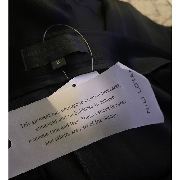 NWT! Nili Lotan 8 Slouchy Silky Bertina Pants $395 Pockets Ankle Buttons Black - Picture 7 of 9